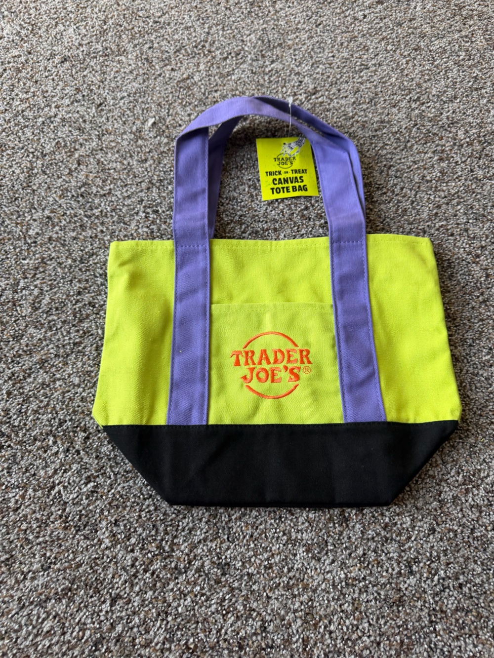 Trader Joe’s Trick or Treat Canvas Tote Bag Halloween Neon Green Purple NWT